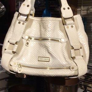 Jimmy Choo Mahala tote bag in cream python-embossed leathers gold-tone Hardware